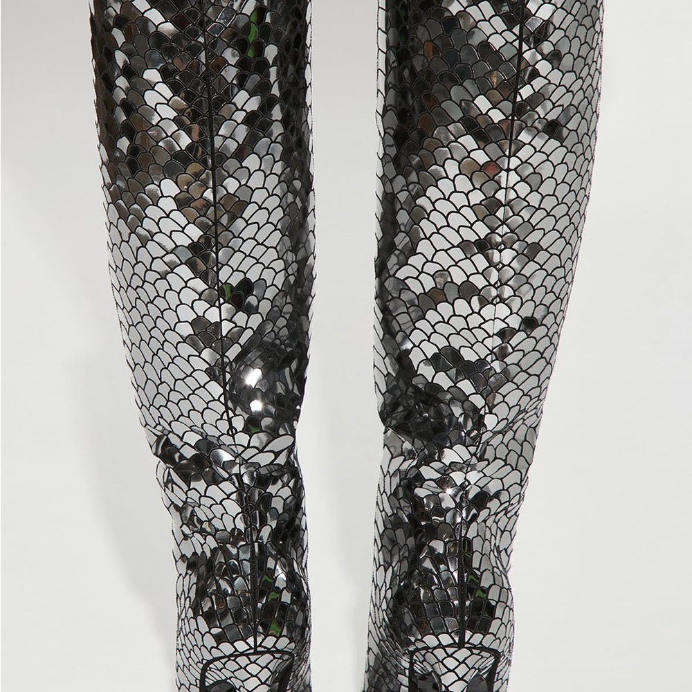 Fashion Nova Silver Over the Knee Boots